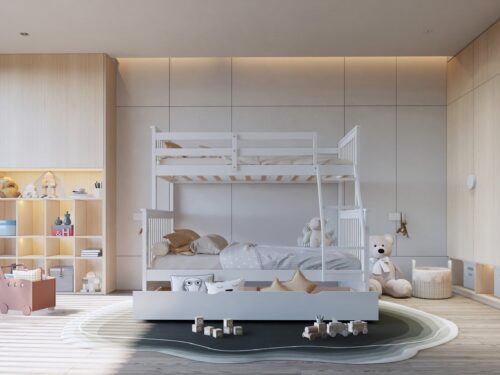 BB21 Twin/Full Bunk Bed w/Twin Trundle White