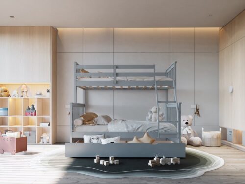 BB23 Twin/Full Bunk Bed w/Twin Trundle Gray