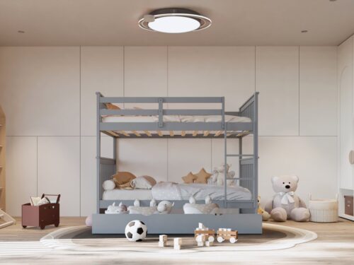 BB33 Full/Full Bunk Bed w/Twin Trundle Gray