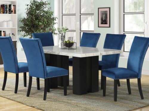 1220 Blue - (FAUX MARBLE) Dining Table + 6 Chair Set