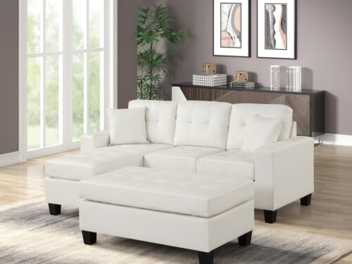 Naomi White PU - Reversible Sectional & Ottoman