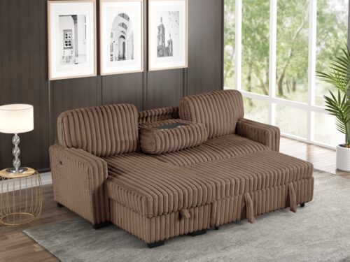 Poland Mocha Reversible Sectional With Pull-Out Bed